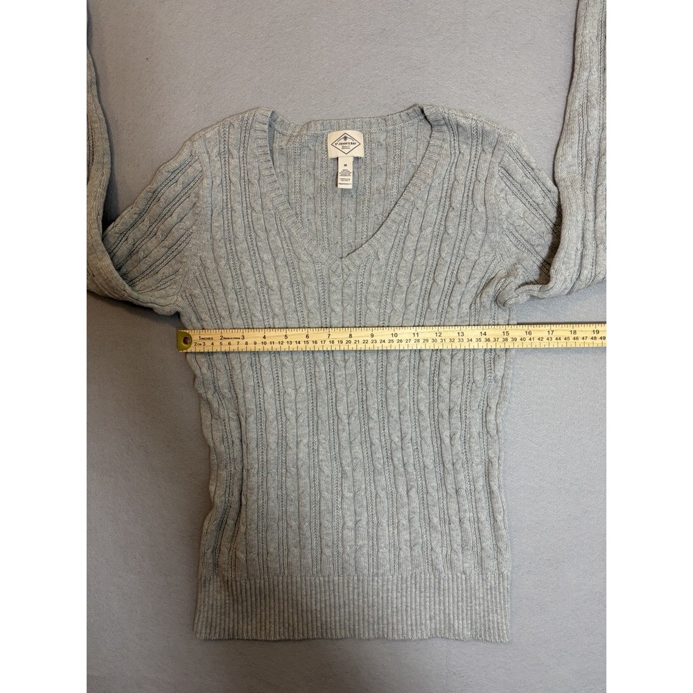 ST JOHN'S BAY WOMENS GRAY KNITTED CABLE SWEATER LONG SLEEVE V NECK SIZE M - Picture 3 of 6